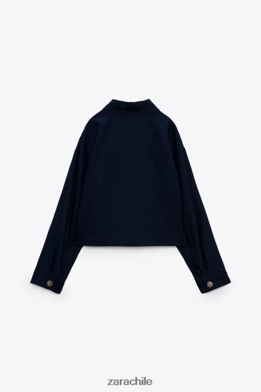 ropa cl Zara mujer chaqueta corta en mezcla de lino Azul marino JJ06N458