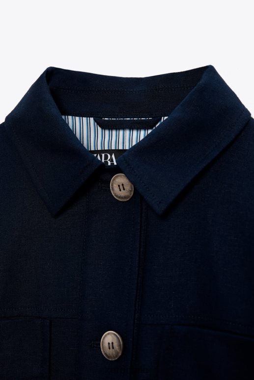 ropa cl Zara mujer chaqueta corta en mezcla de lino Azul marino JJ06N458