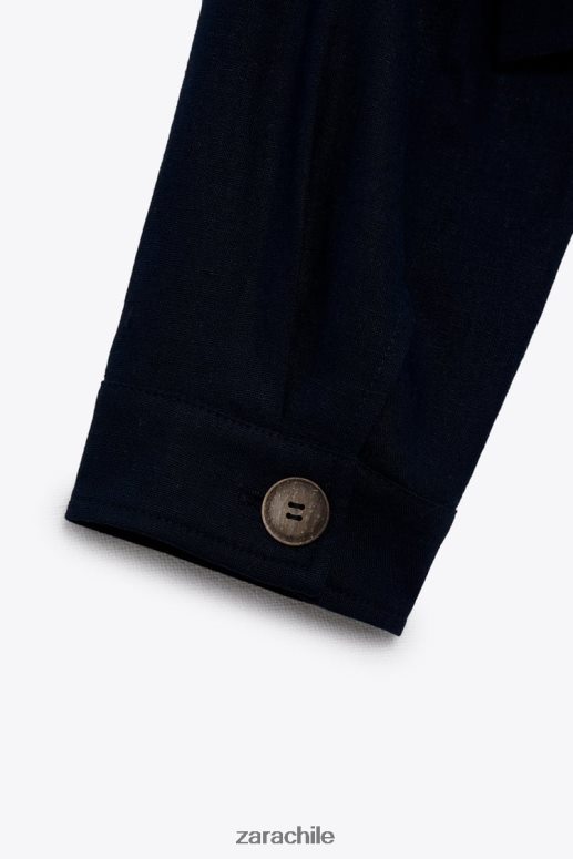 ropa cl Zara mujer chaqueta corta en mezcla de lino Azul marino JJ06N458