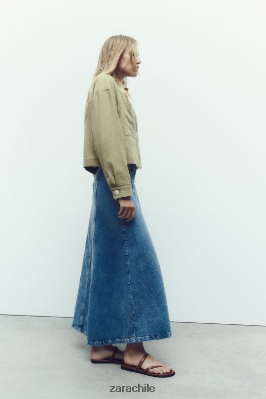 ropa cl Zara mujer chaqueta corta en mezcla de lino caqui JJ06N4115