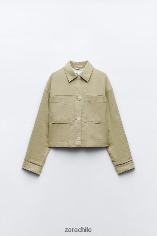 ropa cl Zara mujer chaqueta corta en mezcla de lino caqui JJ06N4115