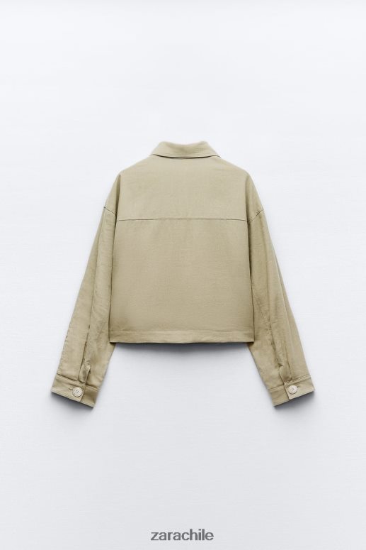 ropa cl Zara mujer chaqueta corta en mezcla de lino caqui JJ06N4115