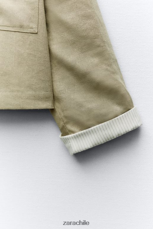 ropa cl Zara mujer chaqueta corta en mezcla de lino caqui JJ06N4115