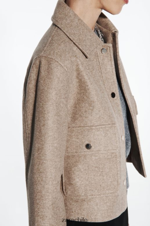 ropa cl Zara mujer chaqueta corta suave marrón topo JJ06N428