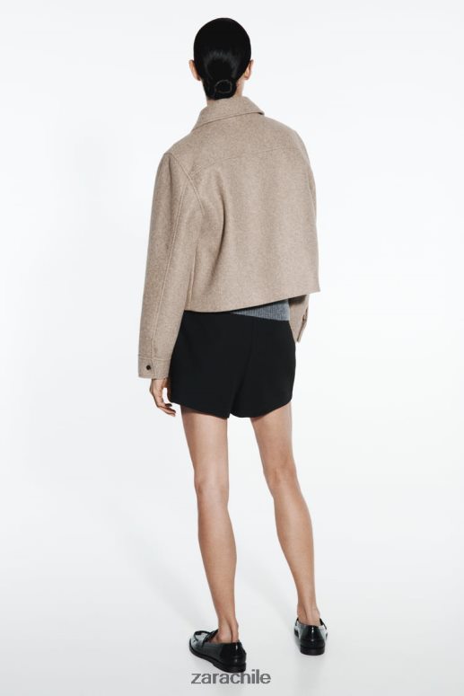 ropa cl Zara mujer chaqueta corta suave marrón topo JJ06N428
