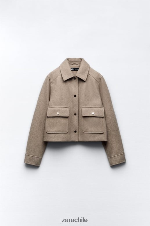 ropa cl Zara mujer chaqueta corta suave marrón topo JJ06N428