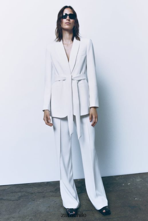 ropa cl Zara mujer chaqueta de esmoquin con cinturón crudo JJ06N4174