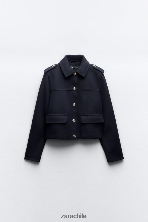 ropa cl Zara mujer chaqueta de tacto suave con botones dorados Azul marino JJ06N44