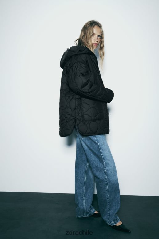 ropa cl Zara mujer chaqueta larga acolchada repelente al agua negro JJ06N42