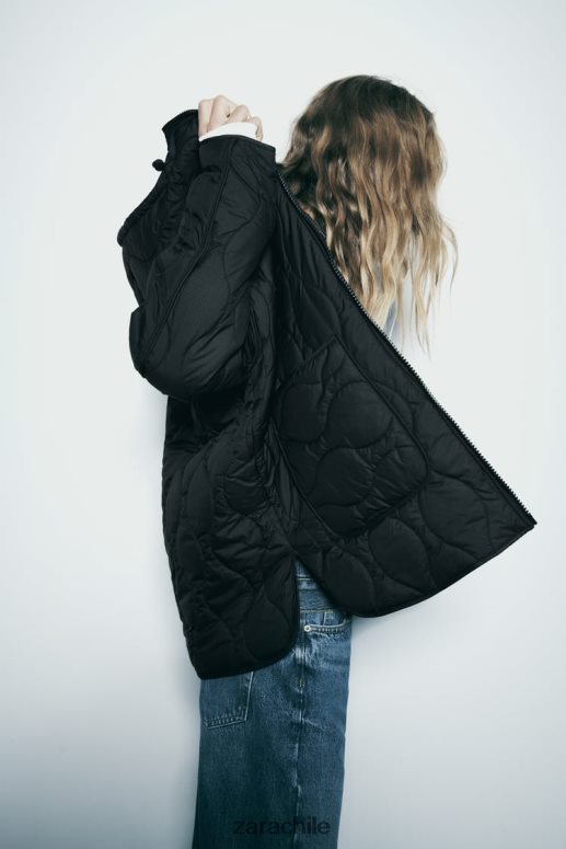 ropa cl Zara mujer chaqueta larga acolchada repelente al agua negro JJ06N42