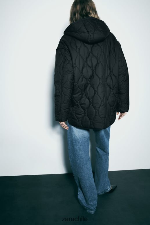 ropa cl Zara mujer chaqueta larga acolchada repelente al agua negro JJ06N42