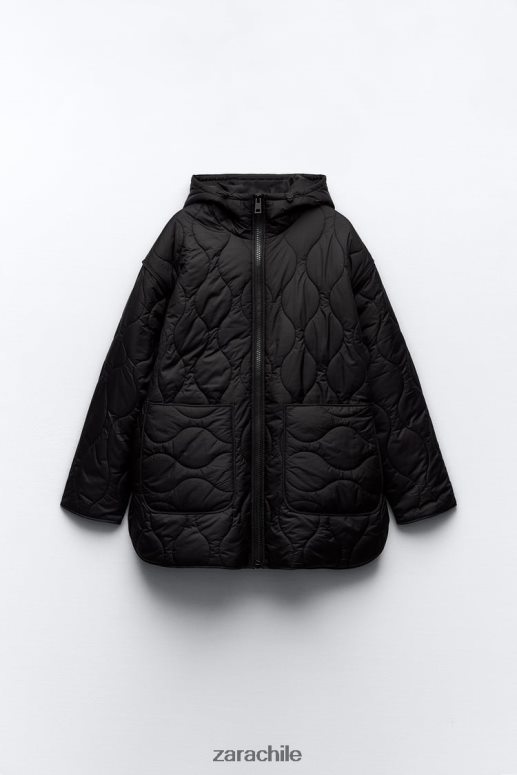 ropa cl Zara mujer chaqueta larga acolchada repelente al agua negro JJ06N42