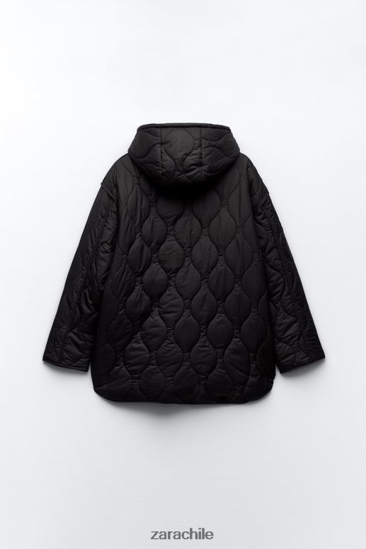 ropa cl Zara mujer chaqueta larga acolchada repelente al agua negro JJ06N42