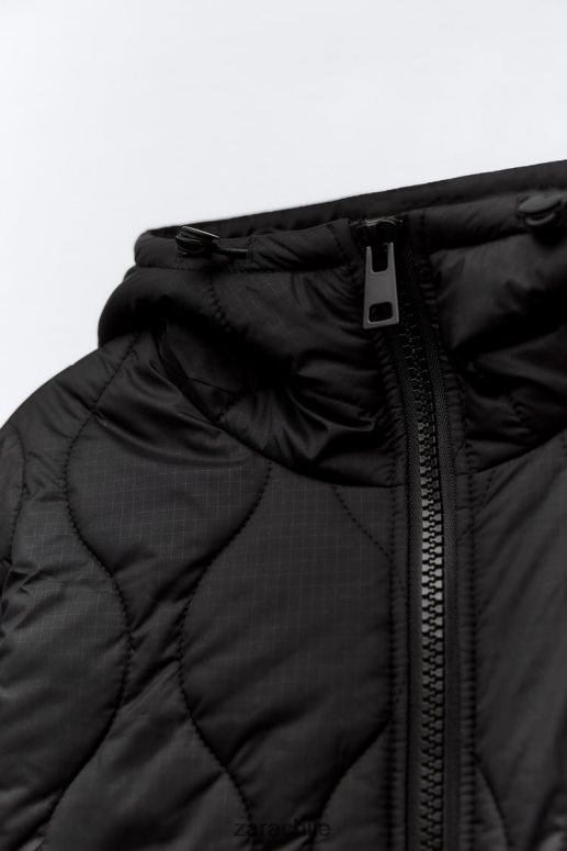ropa cl Zara mujer chaqueta larga acolchada repelente al agua negro JJ06N42