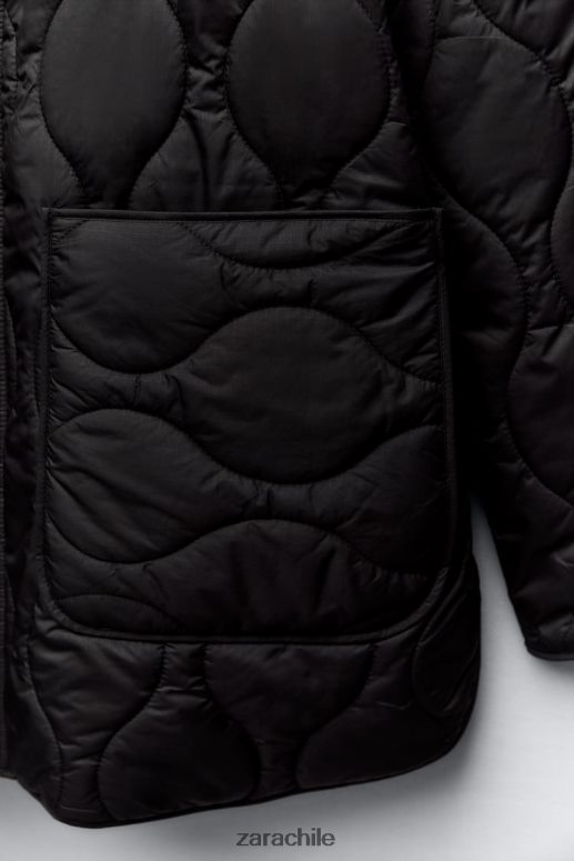 ropa cl Zara mujer chaqueta larga acolchada repelente al agua negro JJ06N42