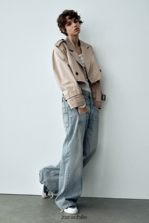 ropa cl Zara mujer chaqueta motera corta oversize marrón topo JJ06N421