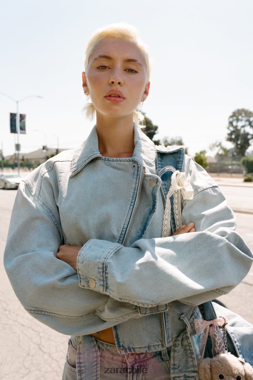 ropa cl Zara mujer chaqueta motera de mezclilla trf azul claro JJ06N463