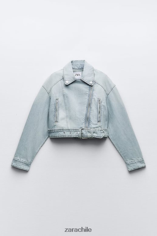 ropa cl Zara mujer chaqueta motera de mezclilla trf azul claro JJ06N463