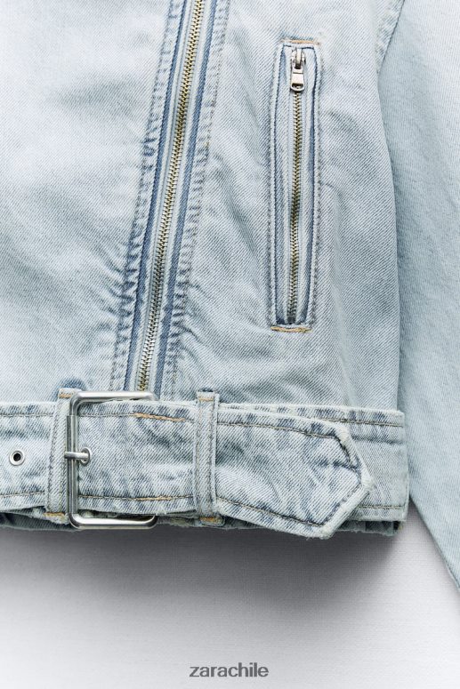 ropa cl Zara mujer chaqueta motera de mezclilla trf azul claro JJ06N463