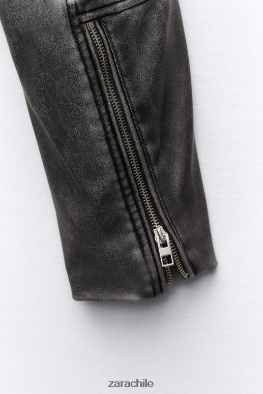 ropa cl Zara mujer chaqueta motera de piel sintética desgastada gris JJ06N418