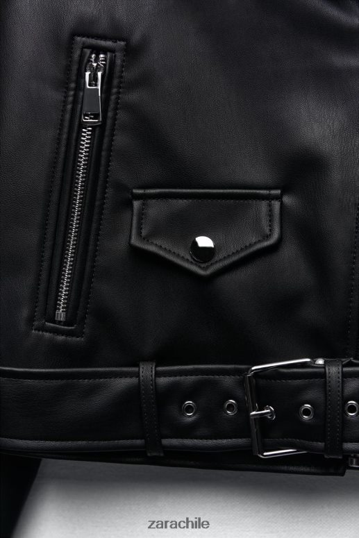 ropa cl Zara mujer chaqueta motera de piel sintética negro JJ06N453