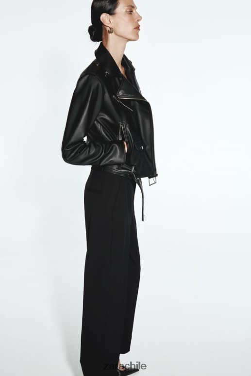 ropa cl Zara mujer chaqueta motera de piel sintética negro JJ06N453