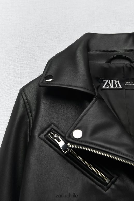 ropa cl Zara mujer chaqueta motera de piel sintética negro JJ06N453