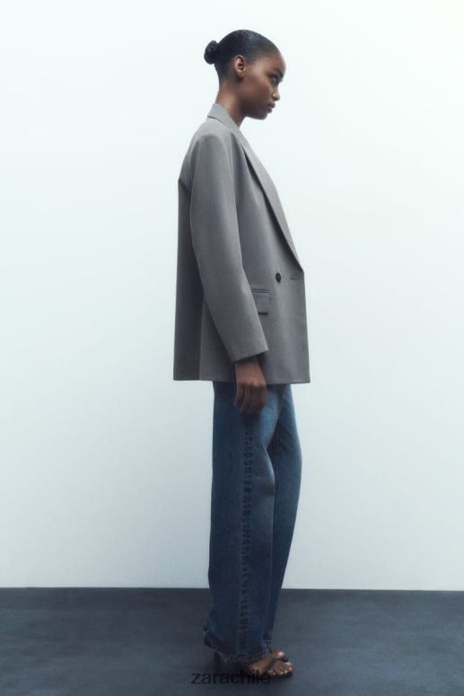 ropa cl Zara mujer chaqueta oversize con doble botonadura marga gris JJ06N4156