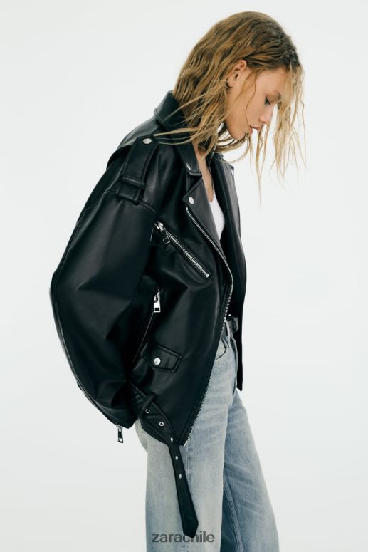 ropa cl Zara mujer chaqueta oversize de piel sintética negro JJ06N432