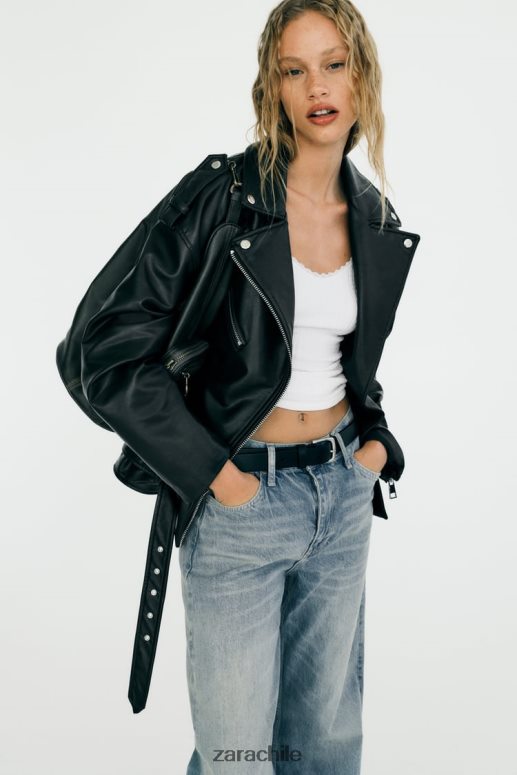 ropa cl Zara mujer chaqueta oversize de piel sintética negro JJ06N432