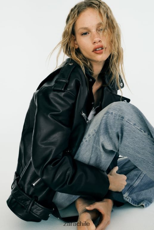 ropa cl Zara mujer chaqueta oversize de piel sintética negro JJ06N432