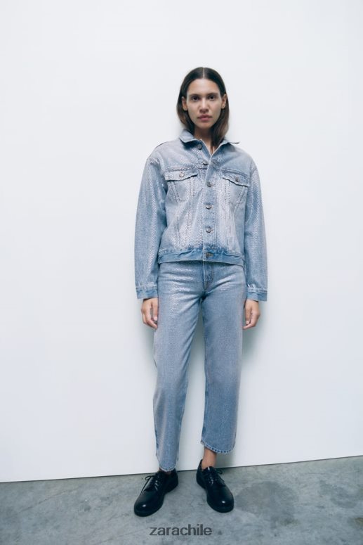 ropa cl Zara mujer chaqueta vaquera con strass zw azul descolorido JJ06N4126