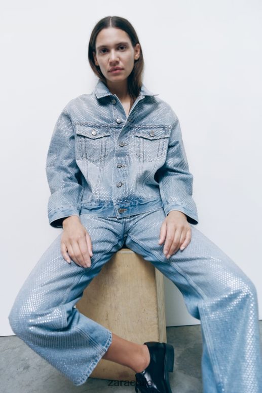 ropa cl Zara mujer chaqueta vaquera con strass zw azul descolorido JJ06N4126