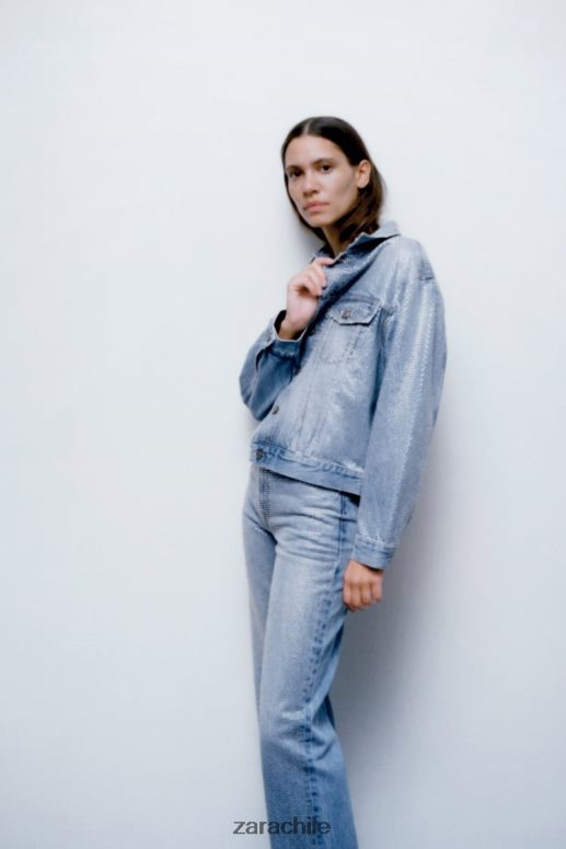 ropa cl Zara mujer chaqueta vaquera con strass zw azul descolorido JJ06N4126
