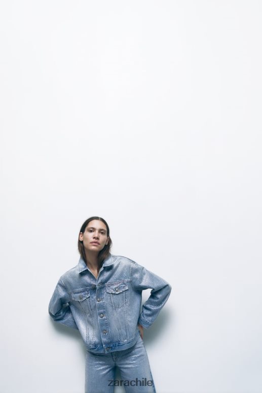 ropa cl Zara mujer chaqueta vaquera con strass zw azul descolorido JJ06N4126