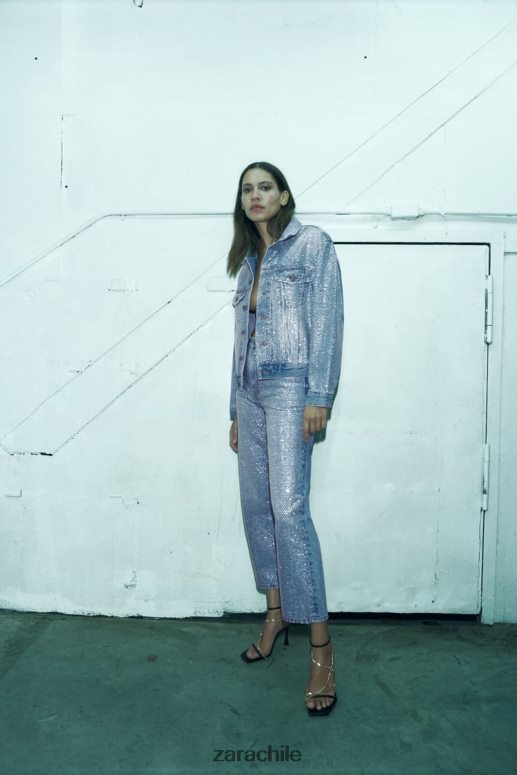 ropa cl Zara mujer chaqueta vaquera con strass zw azul descolorido JJ06N4126