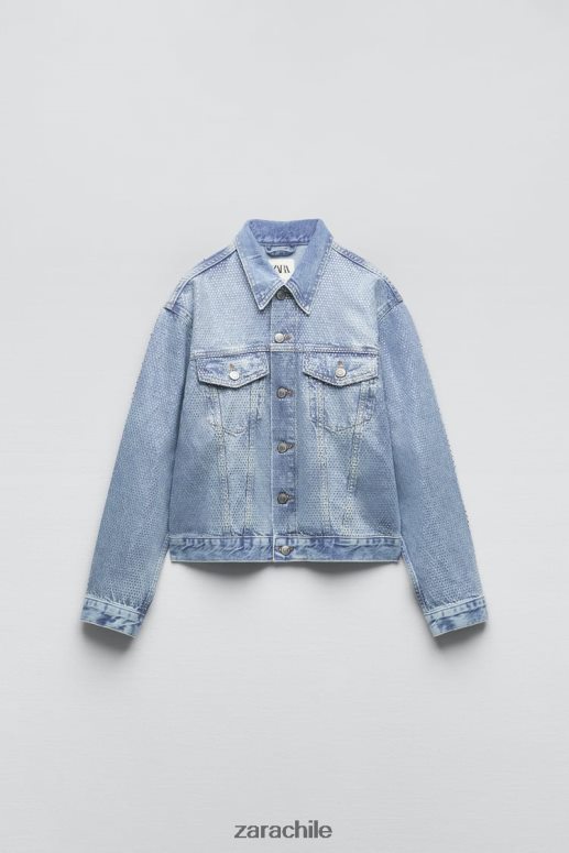 ropa cl Zara mujer chaqueta vaquera con strass zw azul descolorido JJ06N4126