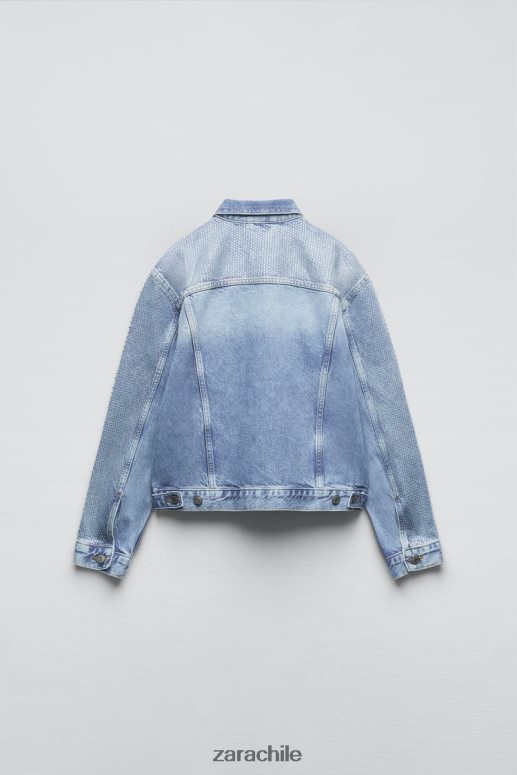 ropa cl Zara mujer chaqueta vaquera con strass zw azul descolorido JJ06N4126