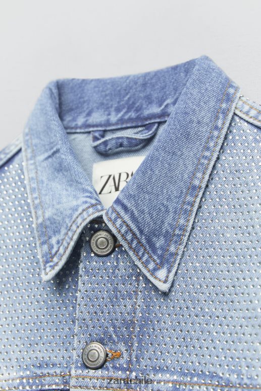 ropa cl Zara mujer chaqueta vaquera con strass zw azul descolorido JJ06N4126
