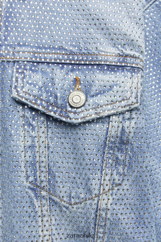 ropa cl Zara mujer chaqueta vaquera con strass zw azul descolorido JJ06N4126