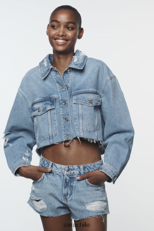ropa cl Zara mujer chaqueta vaquera corta con rotos z1975 azul medio JJ06N456