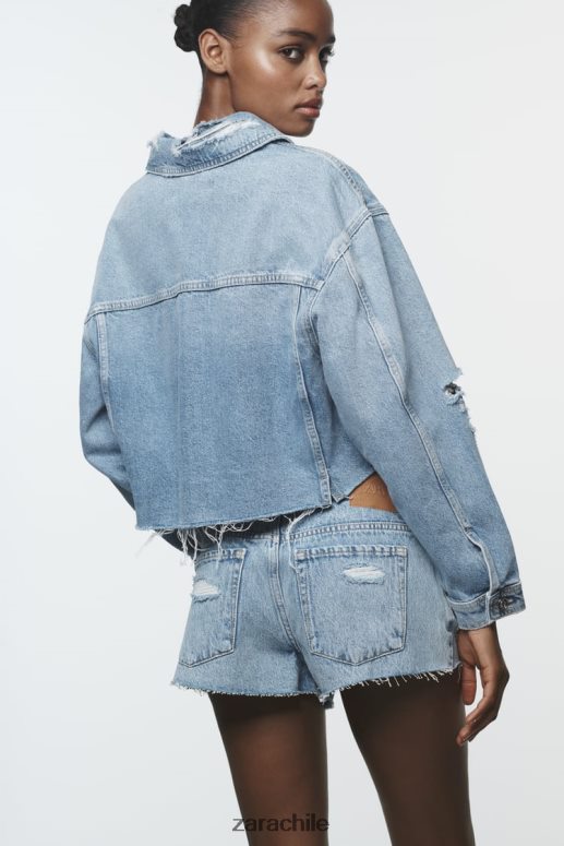ropa cl Zara mujer chaqueta vaquera corta con rotos z1975 azul medio JJ06N456