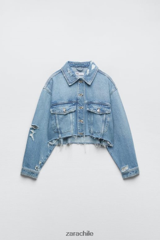 ropa cl Zara mujer chaqueta vaquera corta con rotos z1975 azul medio JJ06N456