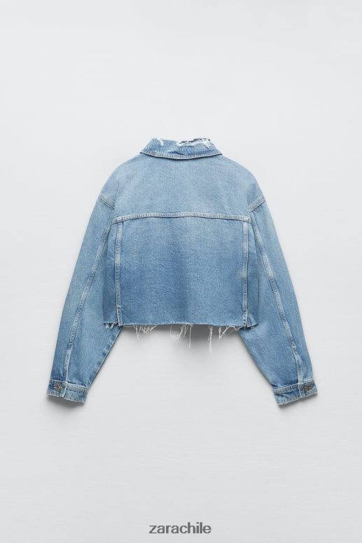 ropa cl Zara mujer chaqueta vaquera corta con rotos z1975 azul medio JJ06N456