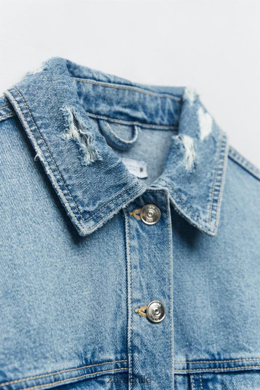 ropa cl Zara mujer chaqueta vaquera corta con rotos z1975 azul medio JJ06N456
