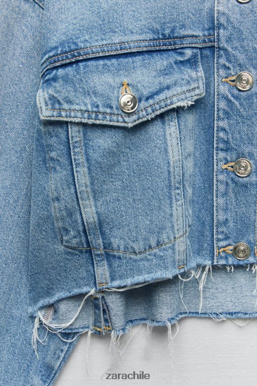 ropa cl Zara mujer chaqueta vaquera corta con rotos z1975 azul medio JJ06N456