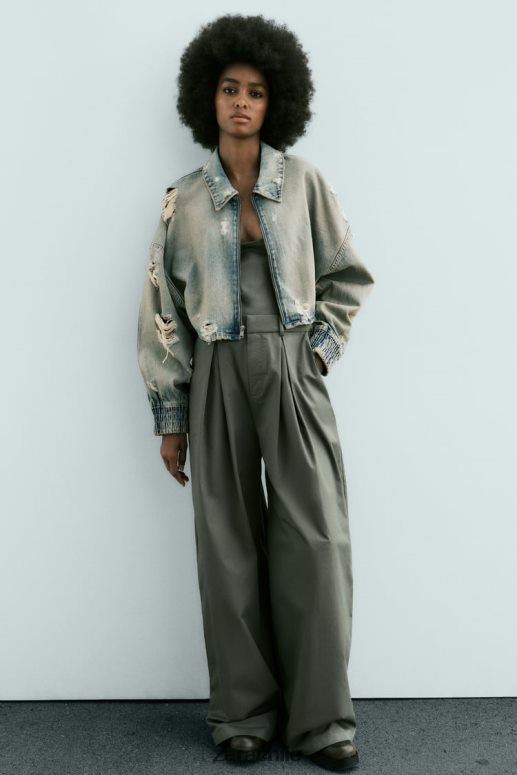 ropa cl Zara mujer chaqueta vaquera corta con roturas trf azul JJ06N451