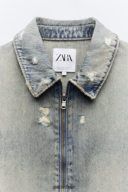 ropa cl Zara mujer chaqueta vaquera corta con roturas trf azul JJ06N451