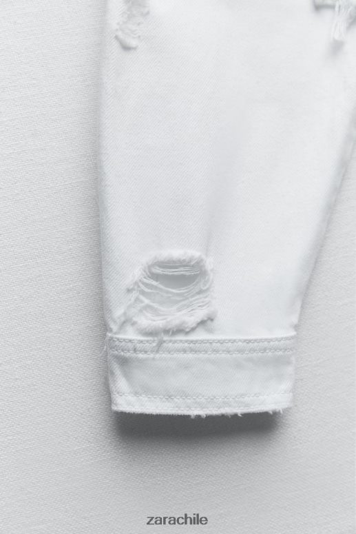 ropa cl Zara mujer chaqueta vaquera rasgada z1975 blanco JJ06N4103
