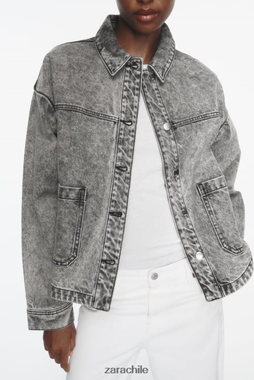 ropa cl Zara mujer chaqueta vaquera z1975 con bolsillos gris JJ06N473
